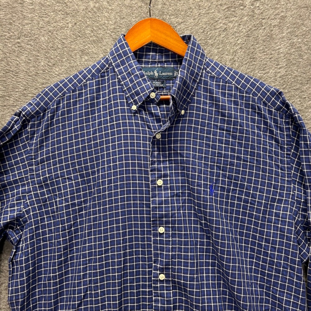 Polo Ralph Lauren Blake Mens Large Blue White Grid Check Cotton Button‎ Down